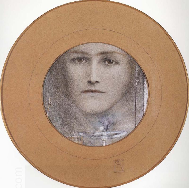 Fernand Khnopff Brown eyes and a Blue Flower China oil painting art
